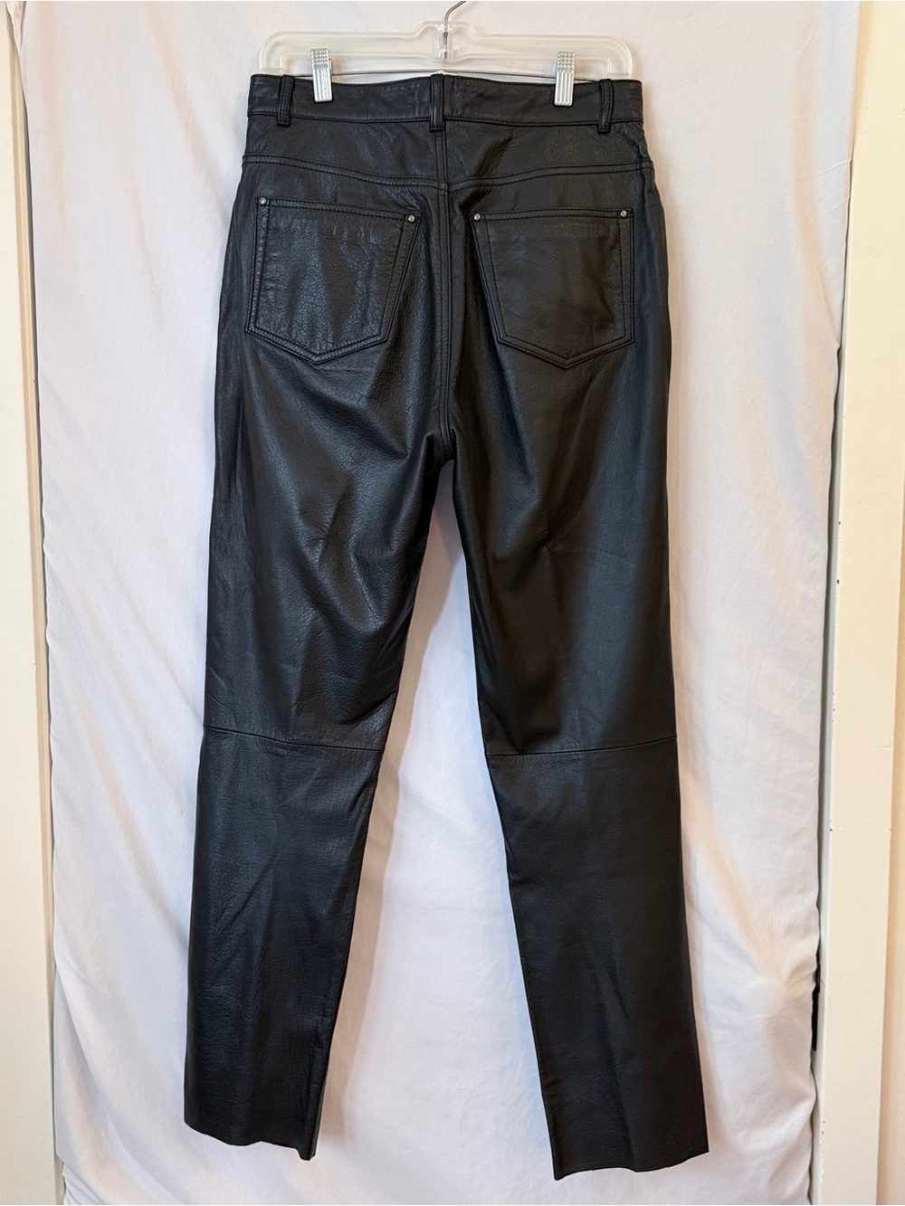 Black Leather High Rise Straight Leg Biker Pants Wilsons Leather
